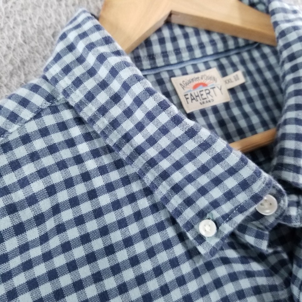Faherty Shirt Mens XXL Blue Gingham Stretch Oxford 2.0 Button Down Casual